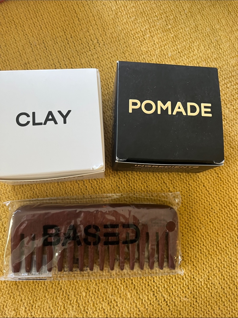 Based qMen's Black Pomade & White Clay Styling Duo with Brown Comb